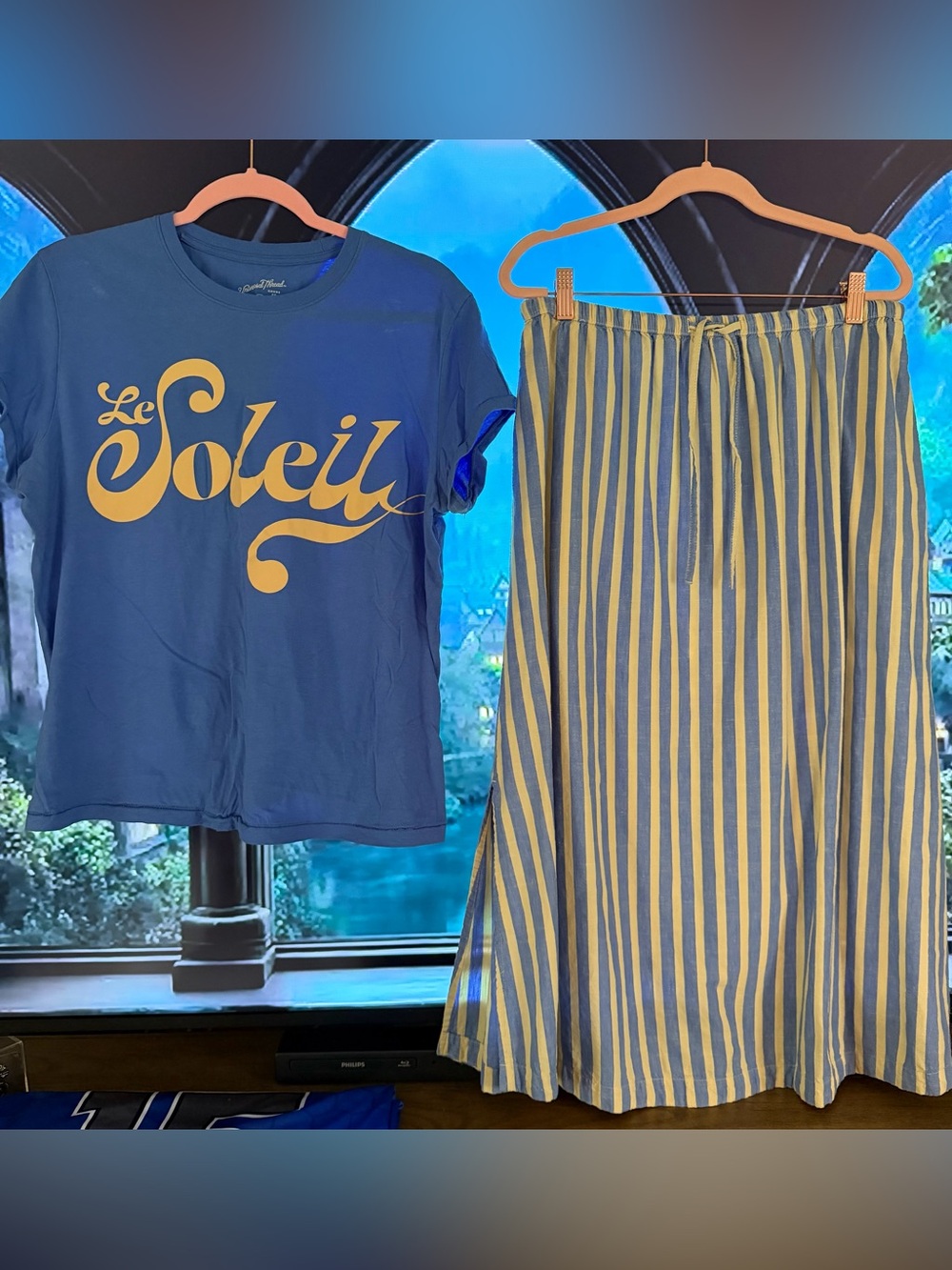 Blue and Yellow Striped Skirt Set